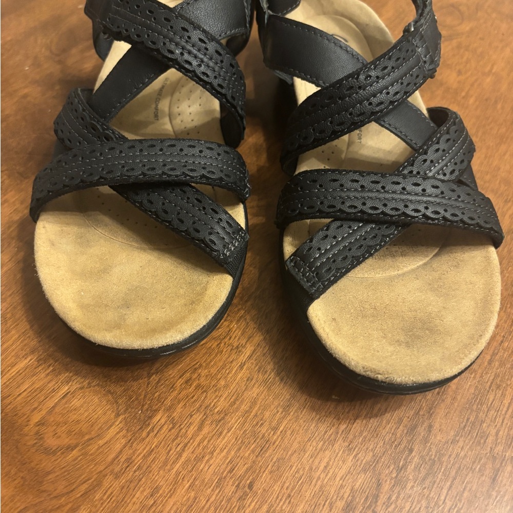 Clarks Black Strappy Sandals - Picture 2 of 8